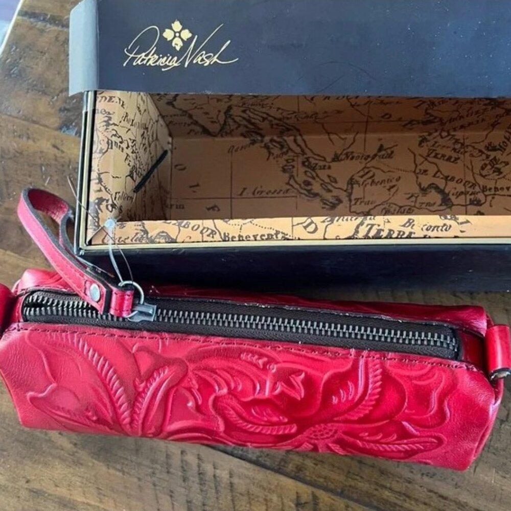 Patricia Nash "Isla" Tooled Leather Cosmetic/Pencil Pouch - Picture 2 of 6